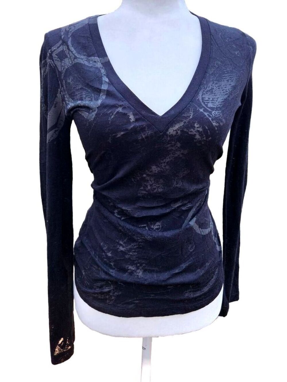Y2K BCBGMAXAZRIA Celestial Map Burnout Long Sleeve V-Neck Grunge Fairycore XS